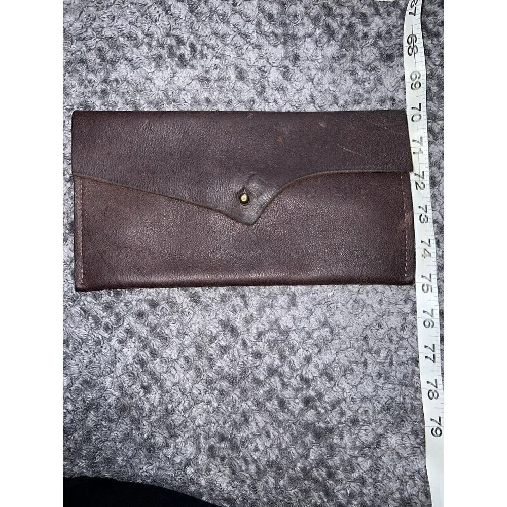 Brown Nobuck Leather Envelope Fold over Wallet Bag